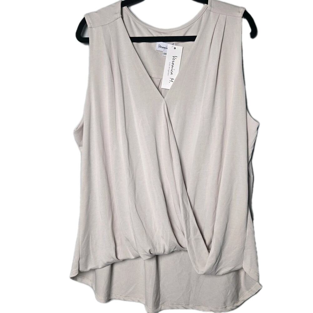 Veronica‎ M Beige V-Neck Tank Top Plus Size 3X Faux Wrap Hi-Low NWT